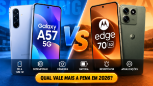 Galaxy A57 5G vs Motorola Edge 70 em comparativo de celulares 2026