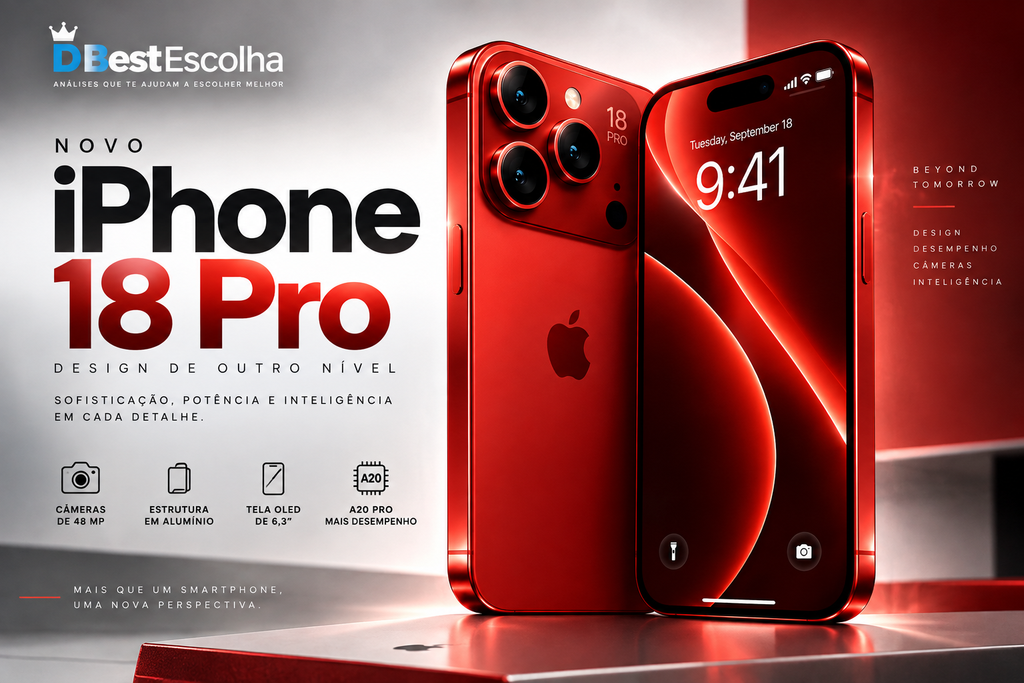 iPhone 18 Pro com chip A20 Pro, câmeras de 48 MP e tela OLED de 6,3 polegadas