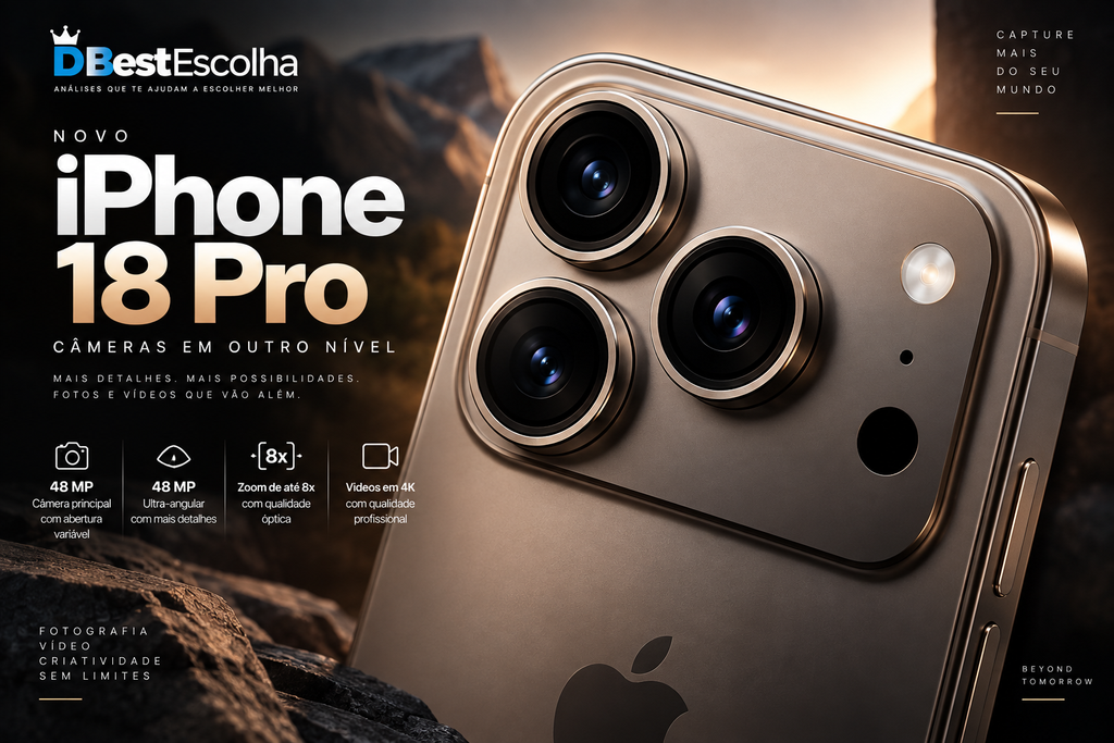 Conjunto de três câmeras Fusion de 48 MP do iPhone 18 Pro