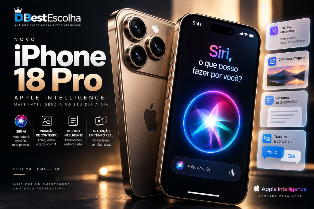 iPhone 18 Pro com Siri AI e recursos da Apple Intelligence