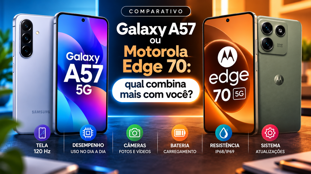 Galaxy A57 5G vs Motorola Edge 70: qual vale mais a pena em 2026? 2 GalaXY A57 ou EDGE 70